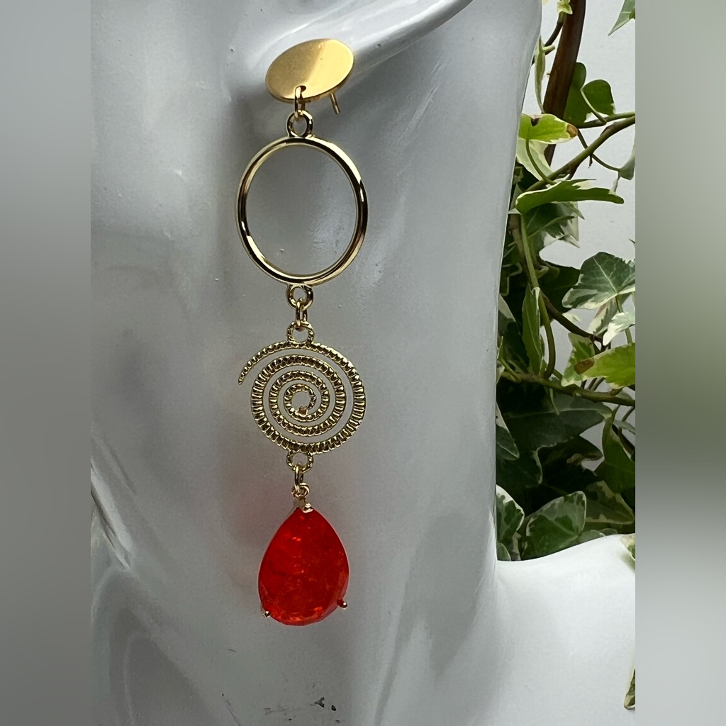 Statement Gold Orange Dangle Earrings - Long Dressy Trendy Stylish Earrings 27$
